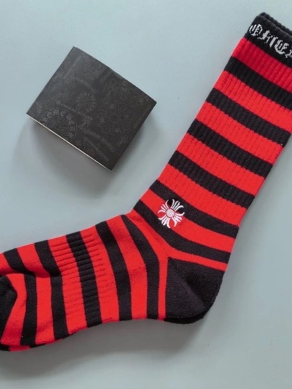 Chrome Hearts Red And Black Striped Crew Socks